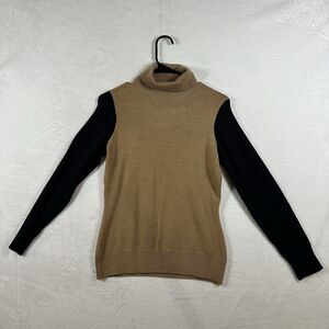 French Connection Women’s Colorblock Turtleneck Sweater Tan Black Size L